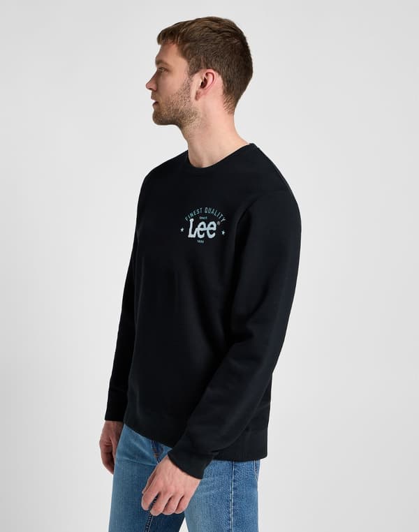 Lee LOGO CREW SWEAT Jet Black SVART SMALL LOGO SWEATSHIRT NORMAL PASSFORM XXL
