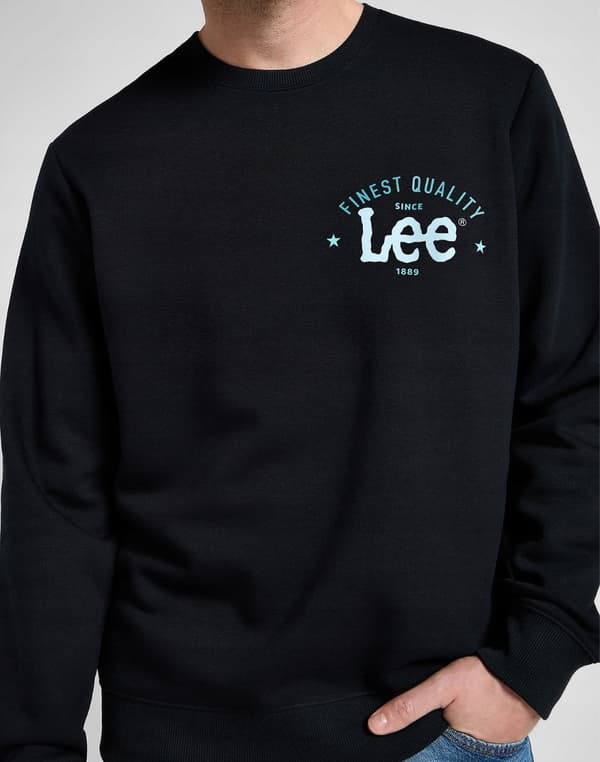 Lee LOGO CREW SWEAT Jet Black SVART SMALL LOGO SWEATSHIRT NORMAL PASSFORM XXL