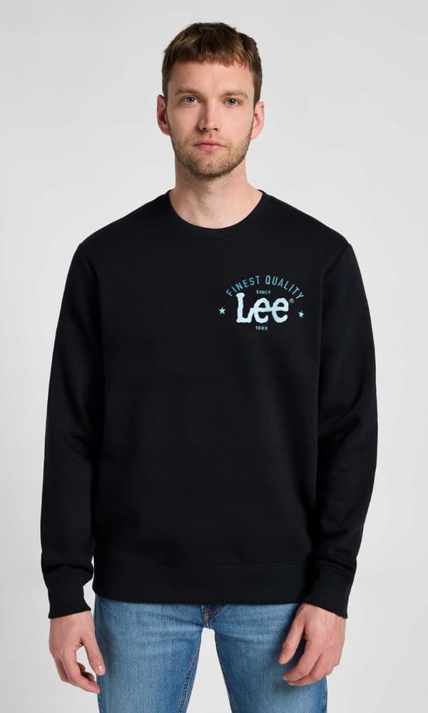 Lee LOGO CREW SWEAT Jet Black SVART SMALL LOGO SWEATSHIRT NORMAL PASSFORM XL