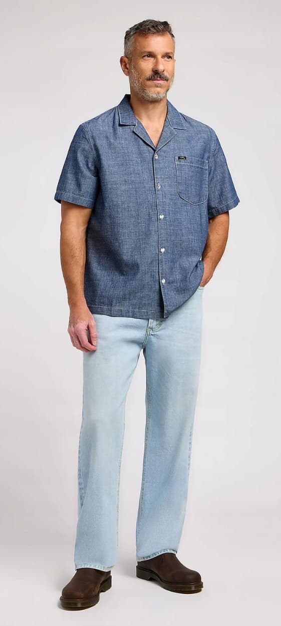 Lee 101 CAMP SHIRT PREMIUM LÖS KORTÄRMAD JEANSSKJORTA L