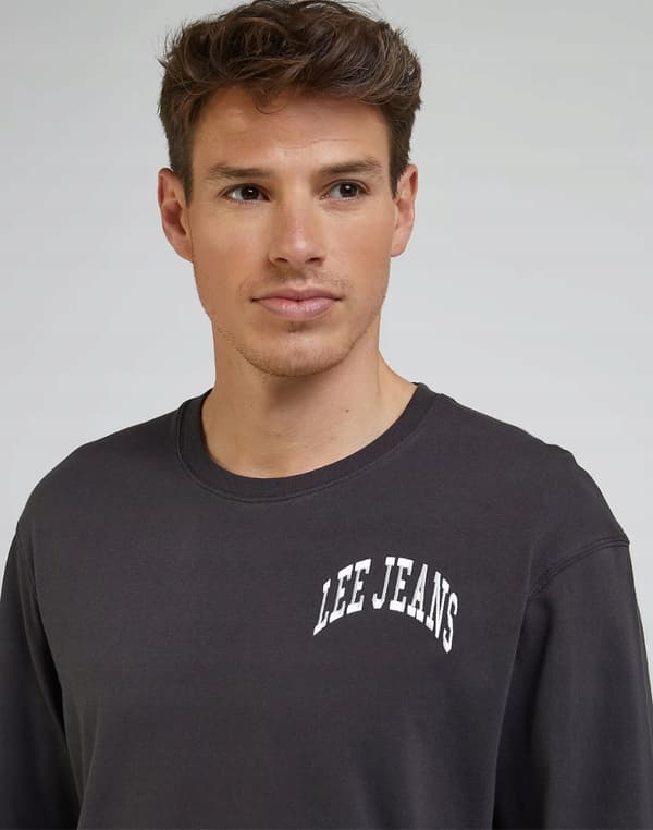 Lee LÅNGÄRMAD Tvättad LÖST SVART BOMULLST-SHIRT LÅNGÄRMAD LOGO M