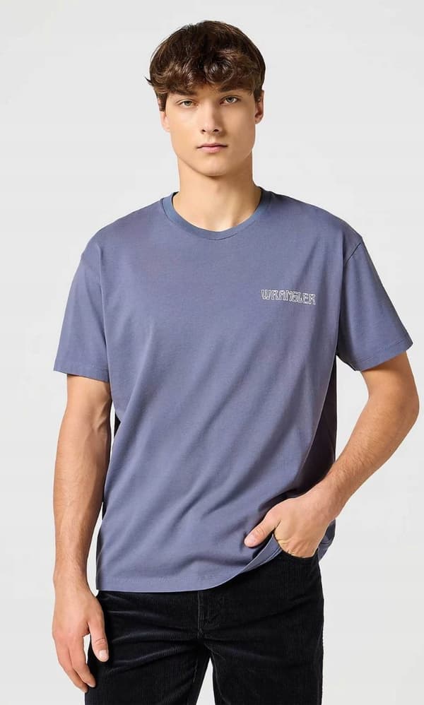Wrangler GRAFISK T-SHIRT LÖST BLÅ BOMULLST-SHIRT MED MÖNSTRAD BLÅ ...