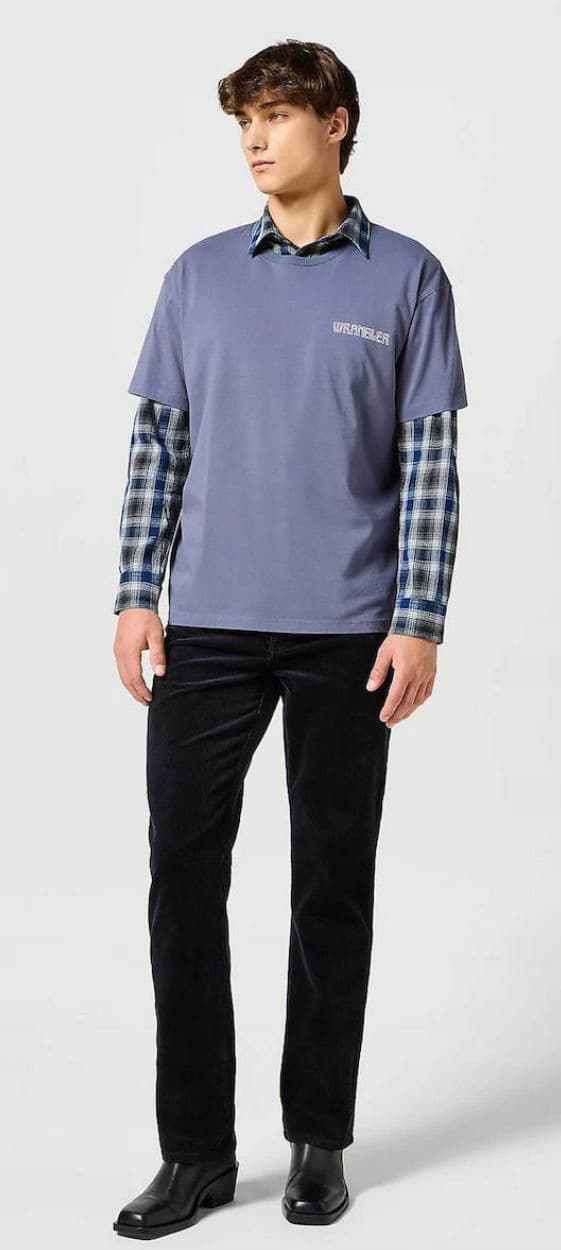 Wrangler GRAFISK T-SHIRT LÖST BLÅ BOMULLST-SHIRT MED MÖNSTRAD BLÅ ...