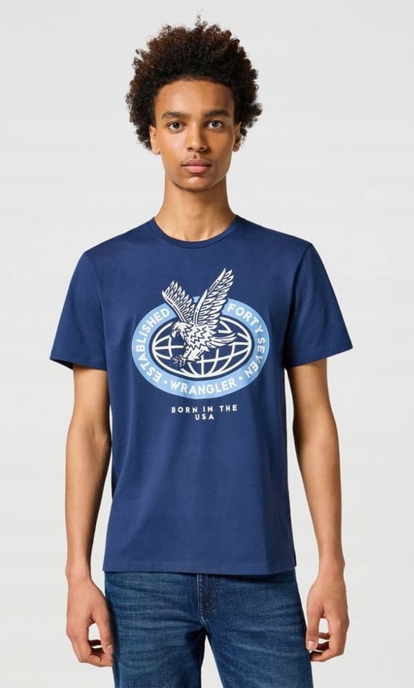 Wrangler AMERICANA T-SHIRT MØRKEBLÅ T-SHIRT MED BOMULD, PRINT XXL