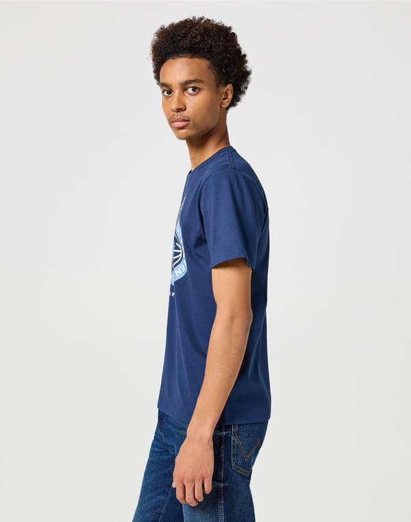 Wrangler AMERICANA T-SHIRT MØRKEBLÅ T-SHIRT MED BOMULD, PRINT XXL