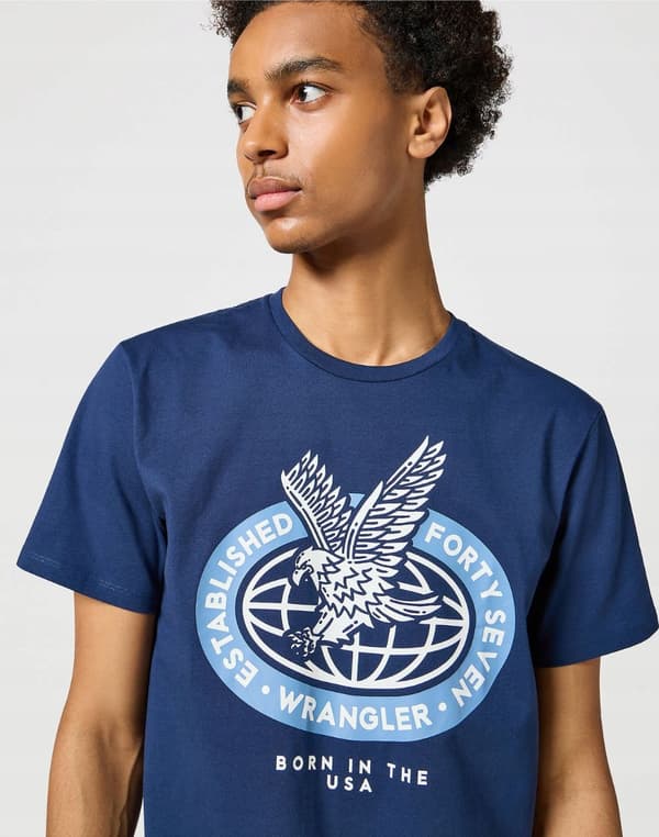 Wrangler AMERICANA T-SHIRT MØRKEBLÅ T-SHIRT MED BOMULD, PRINT XXL