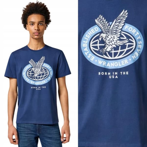 Wrangler AMERICANA T-SHIRT MØRKEBLÅ T-SHIRT MED BOMULD, PRINT XXL