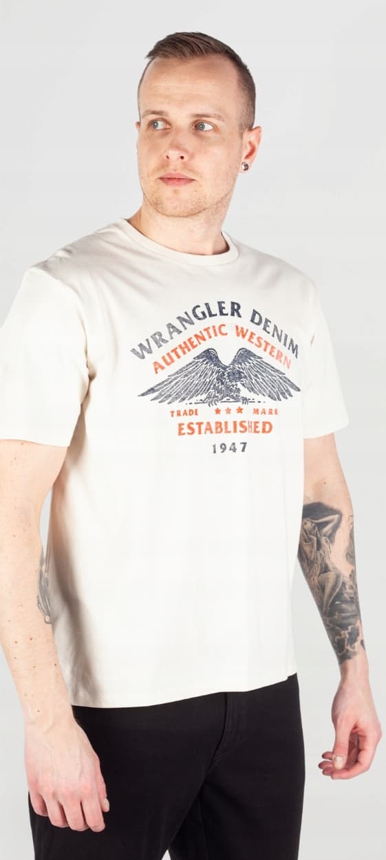 Wrangler AMERICANA T-SHIRT Vintage VIT T-SHIRT MED BOMULLST-SHIRT MED MÖNSTER