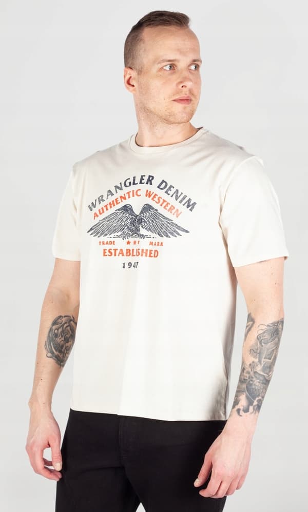 Wrangler AMERICANA T-SHIRT Vintage VIT T-SHIRT MED BOMULLST-SHIRT MED MÖNSTER