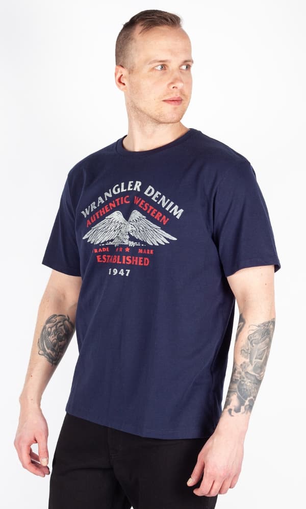 Wrangler AMERICANA T-PAITA LAIVASTI PUUVILLAINEN T-PAITA KUVIOLLA XXL