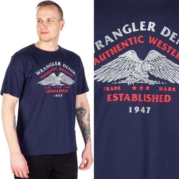 Wrangler AMERICANA T-PAITA LAIVASTI PUUVILLAINEN T-PAITA KUVIOLLA XXL