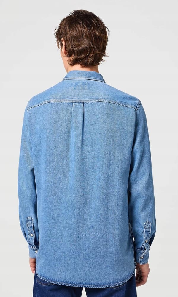 Wrangler 1-LOMMES SKJORTE Light Stone DENIMSKJORTE BLÅ DENIM REGULAR M