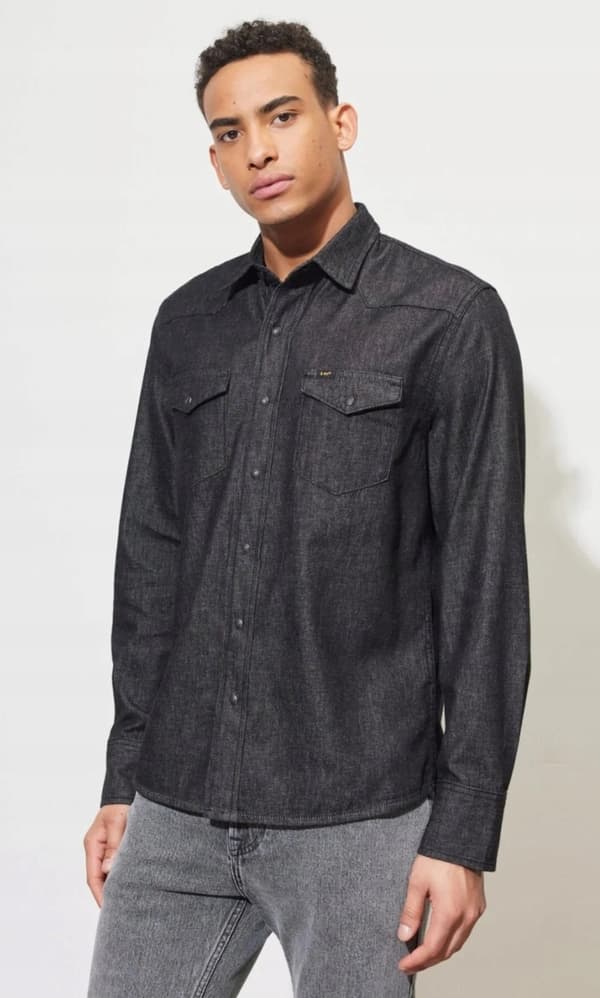 Lee REGULAR WESTERN SKJORTA Tvättad Svart JEANSSKJORTA GRAFIT DENIM M