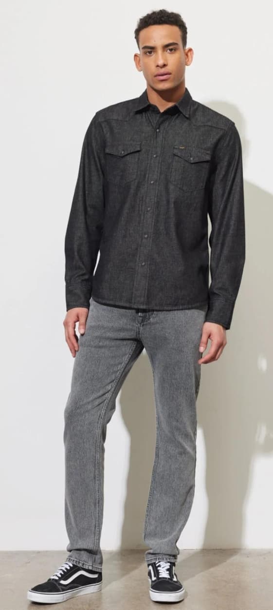 Lee REGULAR WESTERN SKJORTA Tvättad Svart JEANSSKJORTA GRAFIT DENIM M