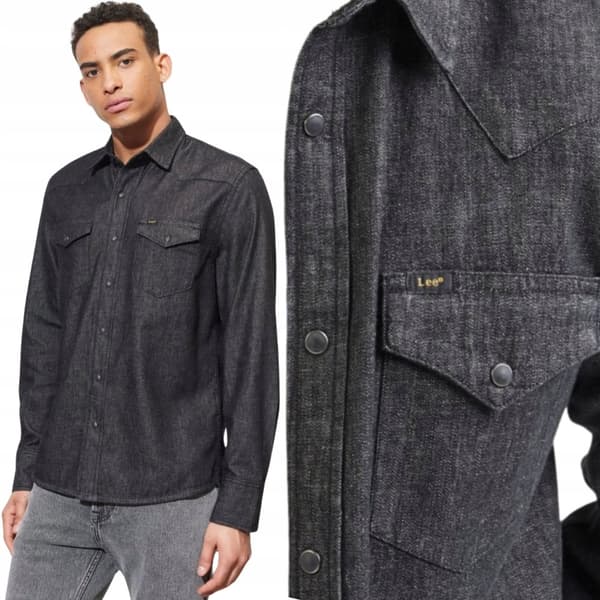Lee REGULAR WESTERN SKJORTA Tvättad Svart JEANSSKJORTA GRAFIT DENIM M
