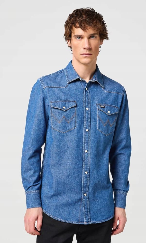 Wrangler LS WESTERN SHIRT Barrel Blue JEANSSKJORTA REGULAR M