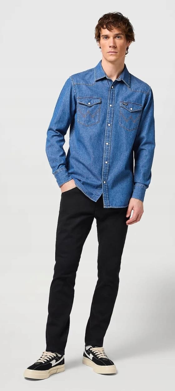 Wrangler LS WESTERN SHIRT Barrel Blue JEANSSKJORTA REGULAR M
