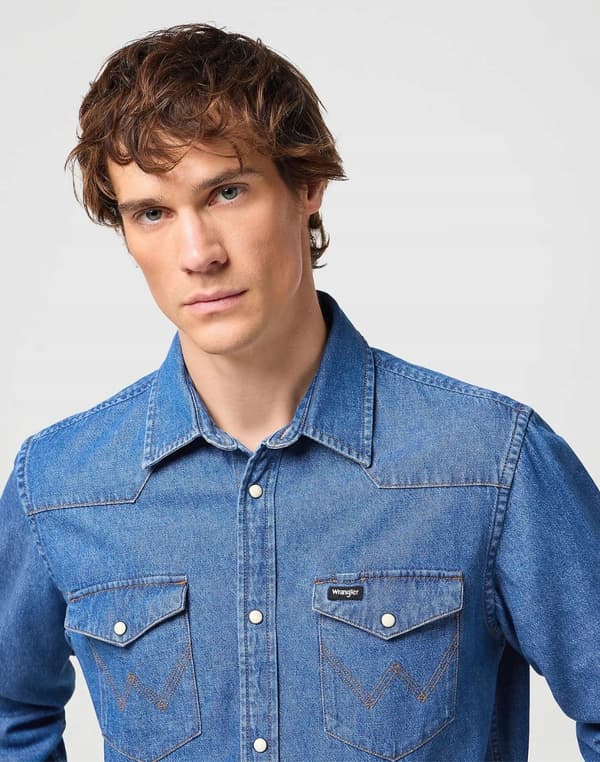 Wrangler LS WESTERN SHIRT Barrel Blue JEANSSKJORTA REGULAR M