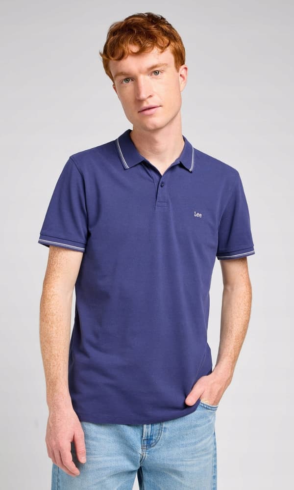 Lee PIQUE POLO Medieval Blue NAVY BLUE LOGO POLO COTTON REGULAR FIT M