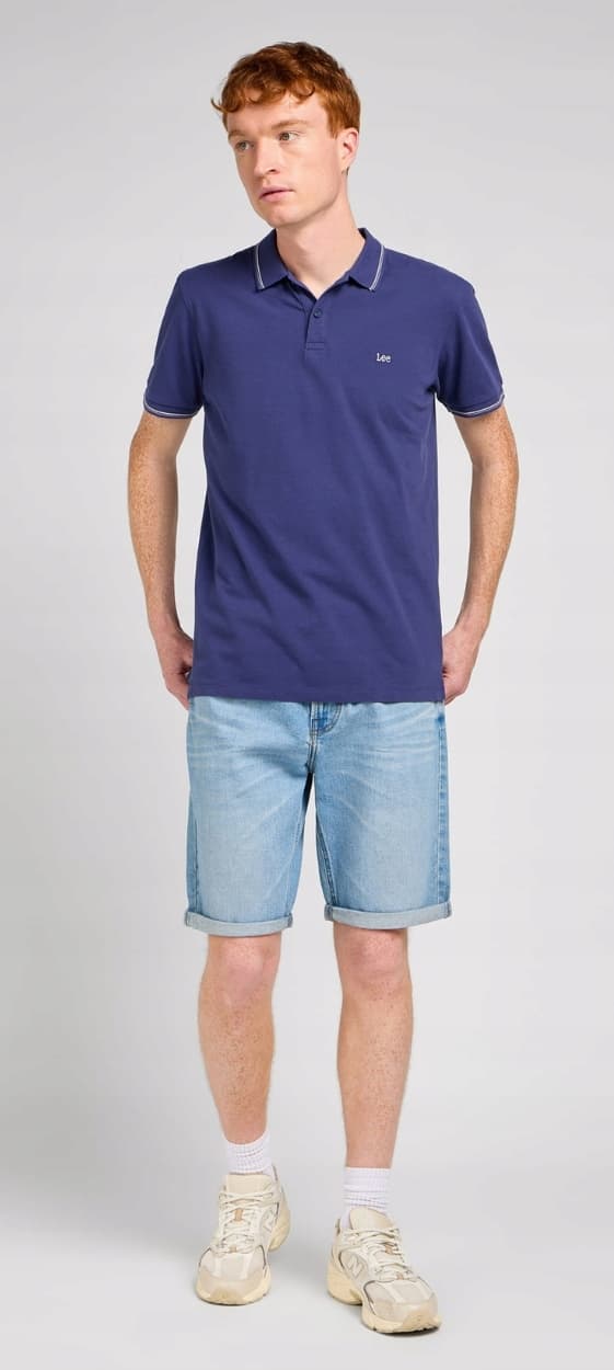 Lee PIQUE POLO Medieval Blue NAVY BLUE LOGO POLO COTTON REGULAR FIT M
