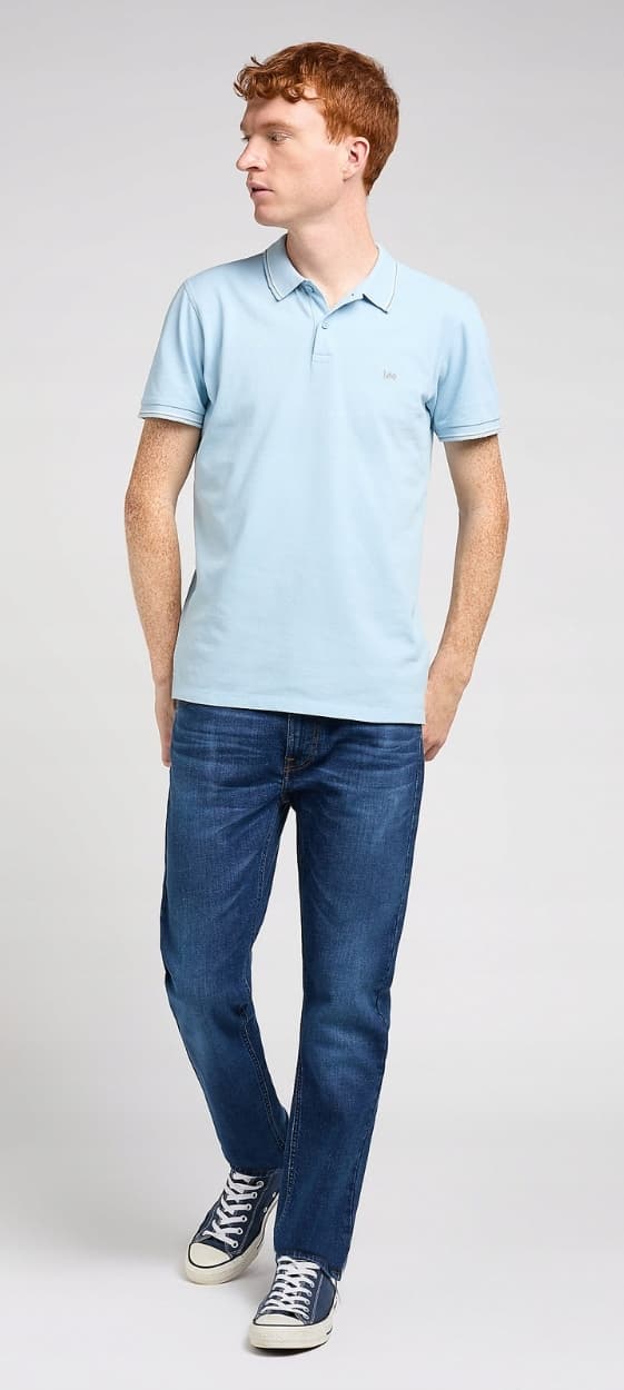 Lee PIQUE POLO Ljungblå BLÅ PIQUE POLO LOGOTYP BOMULL NORMAL PASSFORM XL