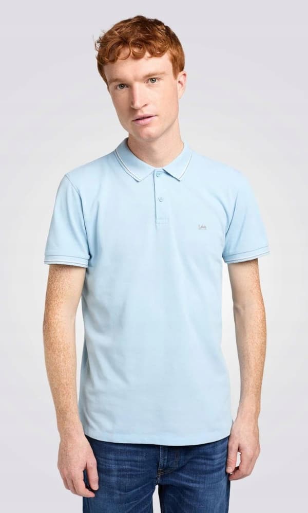 Lee PIQUE POLO -paita, meleeratunsininen, sininen, logolla varustettu puuvillapaita, normaali istuvuus, M