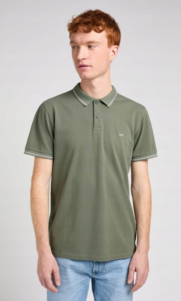 Lee PIQUE POLO Fort Green GRÖN PIQUE POLO LOGOTYP BOMULL NORMAL PASSFORM XL