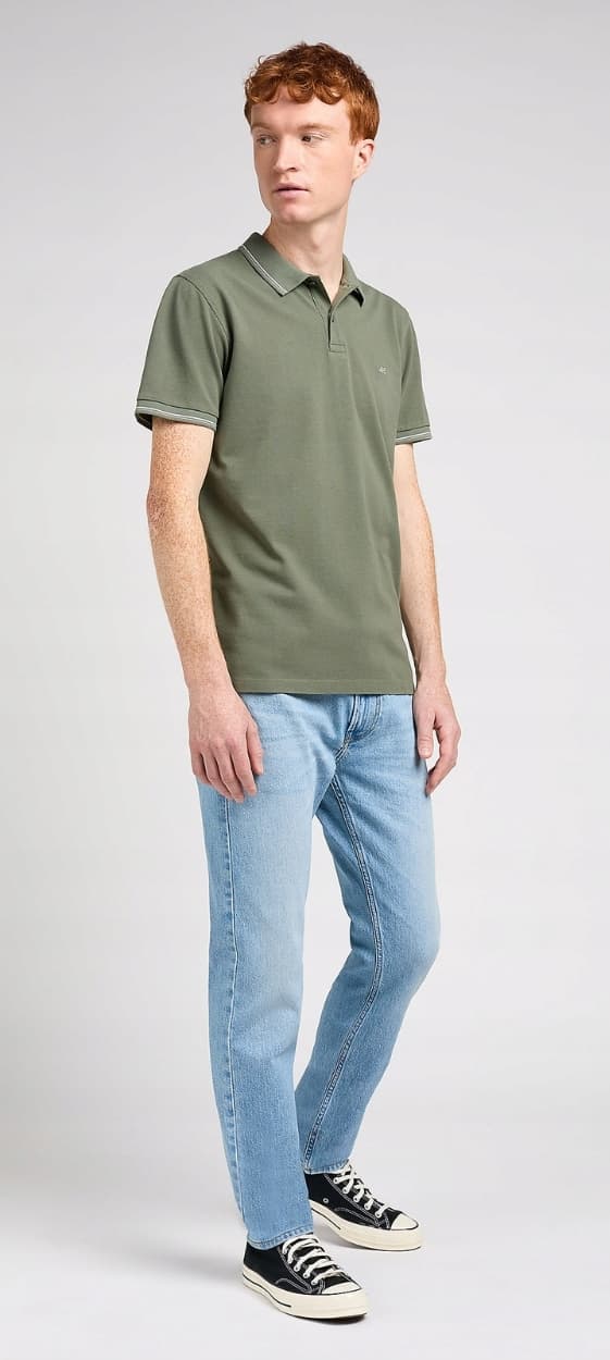 Lee PIQUE POLO Fort Green GRÖN PIQUE POLO LOGOTYP BOMULL NORMAL PASSFORM XL