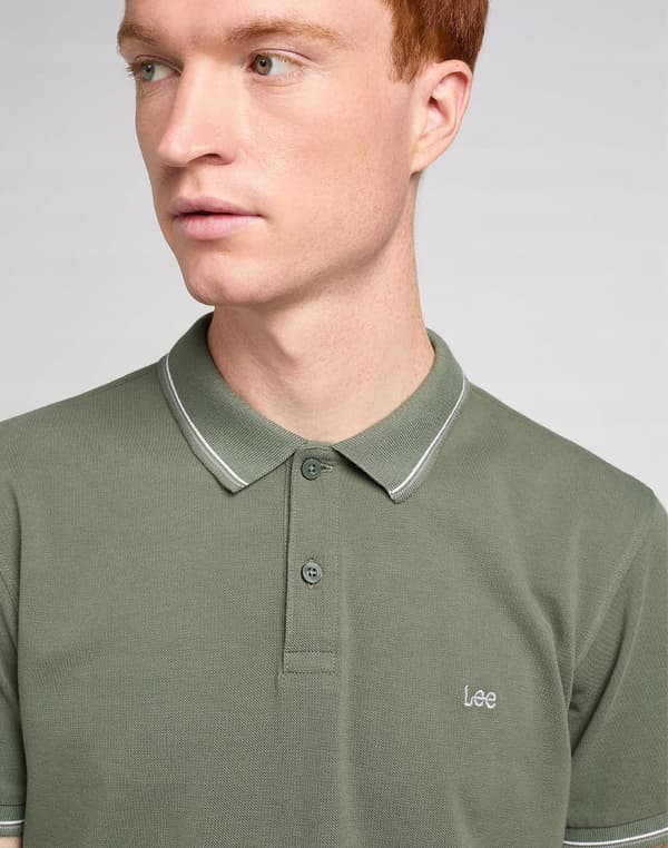 Lee PIQUE POLO Fort Green GRÖN PIQUE POLO LOGOTYP BOMULL NORMAL PASSFORM XL