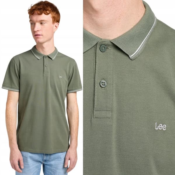 Lee PIQUE POLO Fort Green GRÖN PIQUE POLO LOGOTYP BOMULL NORMAL PASSFORM XL