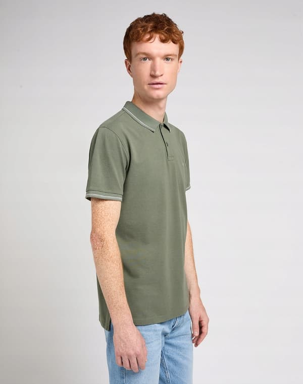 Lee PIQUE POLO Fort Green GRÖN PIQUE POLO LOGOTYP BOMULL NORMAL PASSFORM L