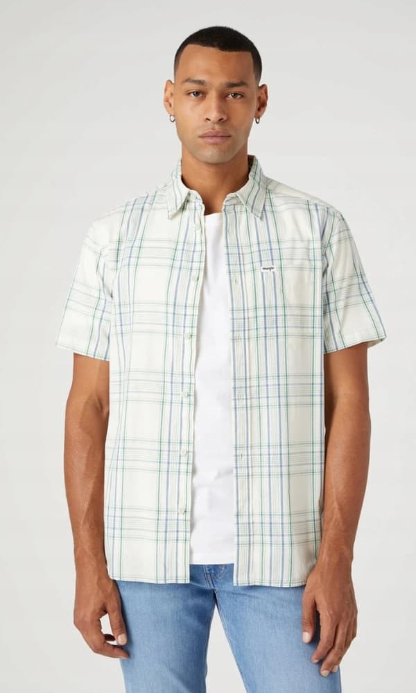 Wrangler 1 PKT SKJORTA Captains Blue RUTIG SKJORTA KORTÄRMAD REGULAR M