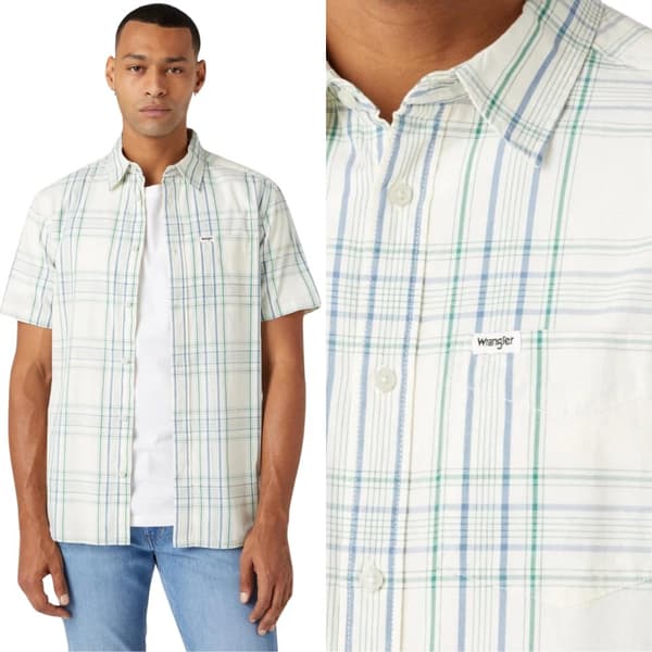 Wrangler 1 PKT SKJORTE Captains Blue TERNET SKJORTE KORTÆRMET REGULAR M