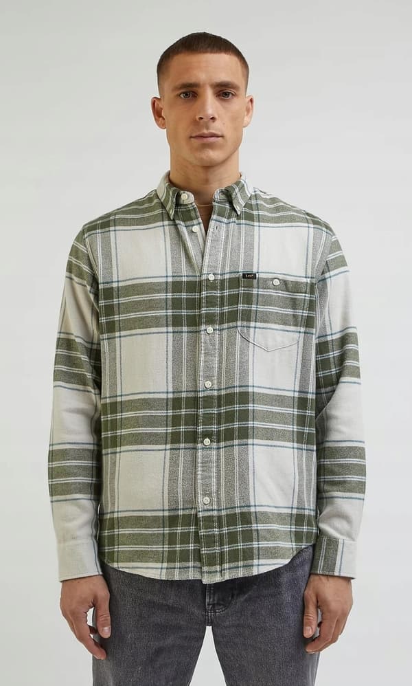 Lee NITADE SKJORTA Olive Grove LOOSE BULK RUTIG SKJORTA RELAXED L