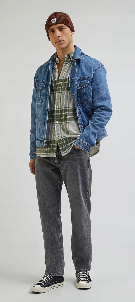 Lee NITADE SKJORTA Olive Grove LOOSE BULK RUTIG SKJORTA RELAXED L