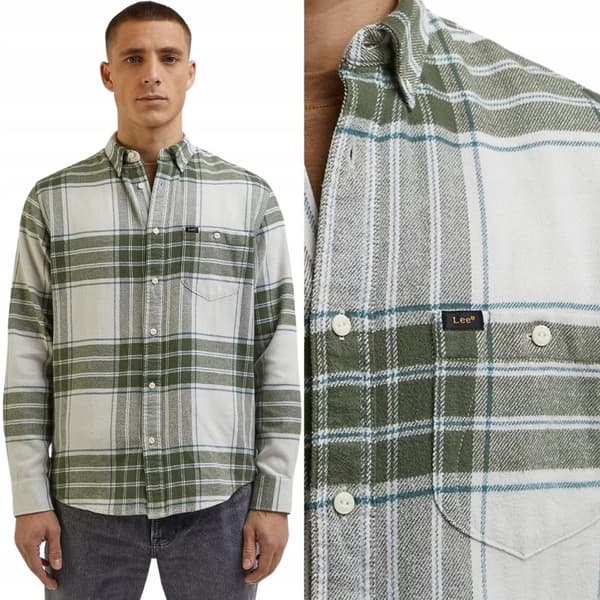 Lee NITADE SKJORTA Olive Grove LOOSE BULK RUTIG SKJORTA RELAXED L