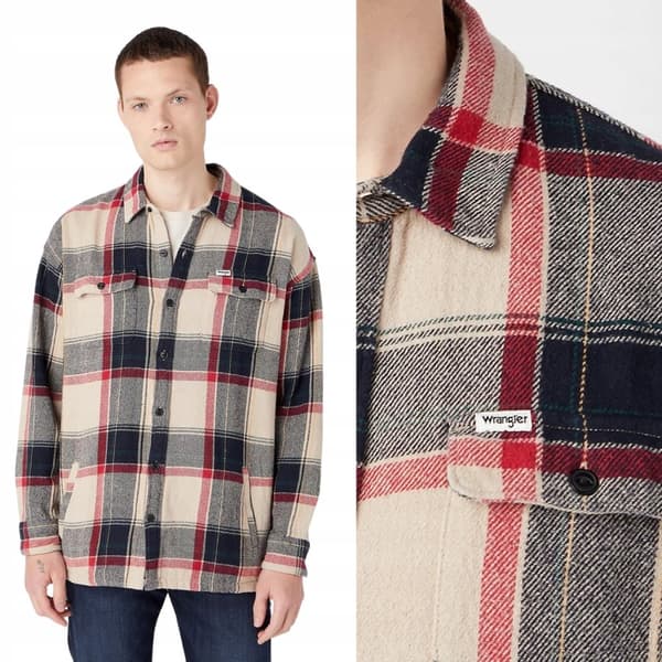 Wrangler OVERSHIRT Sort LØS TYK SKJORTE LET TERNET JAKKE L