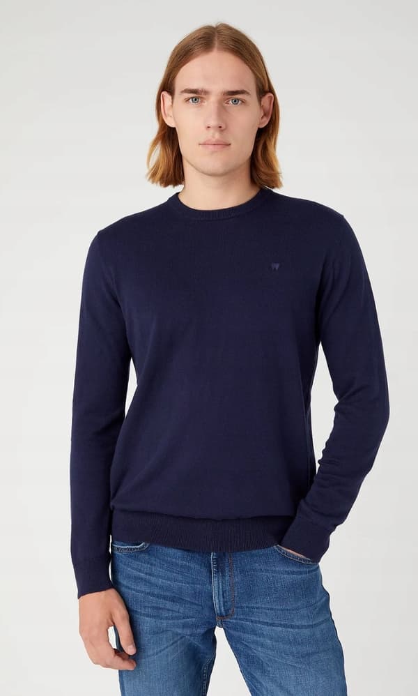 Wrangler ROWNNECK KNIT Marinblå MARINBLÅ LÄTT TRÖJA MED ULLREGULAR XXL