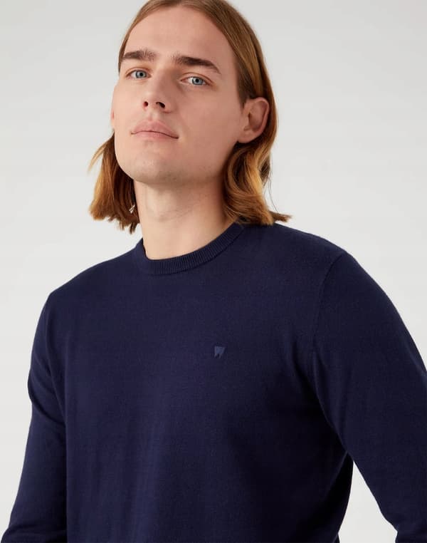 Wrangler ROWNNECK KNIT Marinblå MARINBLÅ LÄTT TRÖJA MED ULLREGULAR XXL