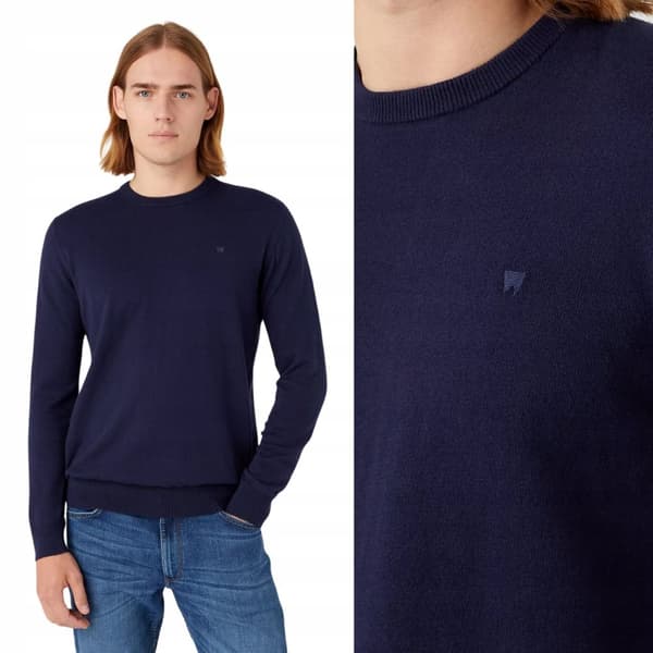 Wrangler ROWNNECK KNIT Marinblå MARINBLÅ LÄTT TRÖJA MED ULLREGULAR XXL