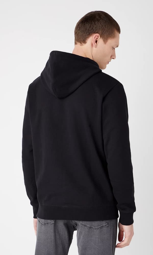 Wrangler LOGO HÆTTETRØJE Vasket Sort SORT HÆTTETRØJE KÆNGURU STØRRELSE L