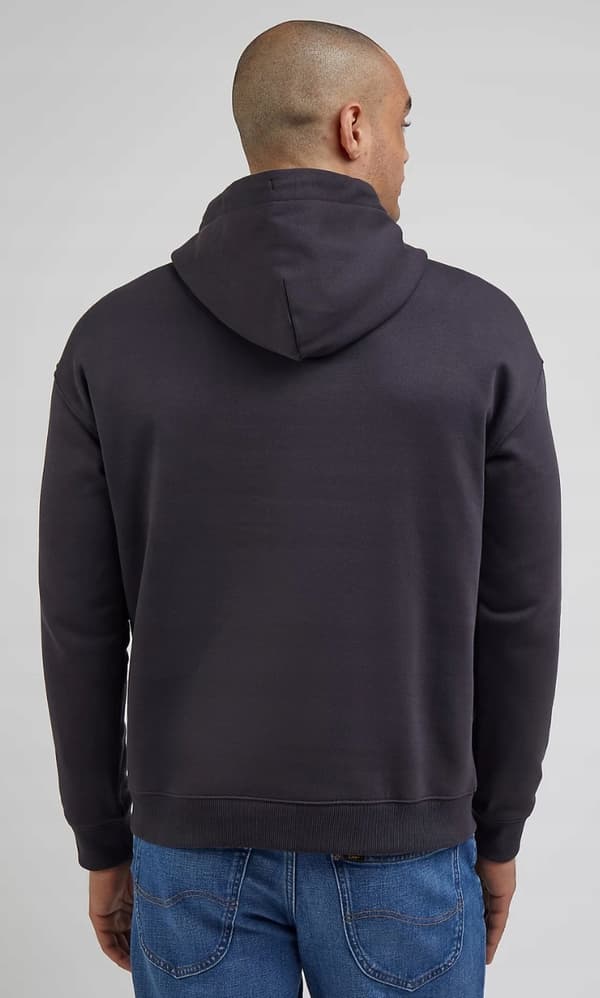 Lee VARSITY HOODIE Tvättad svart LÖS SVART HOODIE MED KÄNGURUHOOD M