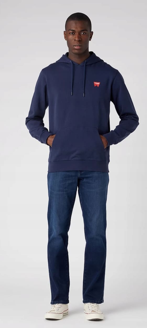 Wrangler SIGN OFF HOODIE Marinblå MARINBLÅ HOODIE XL