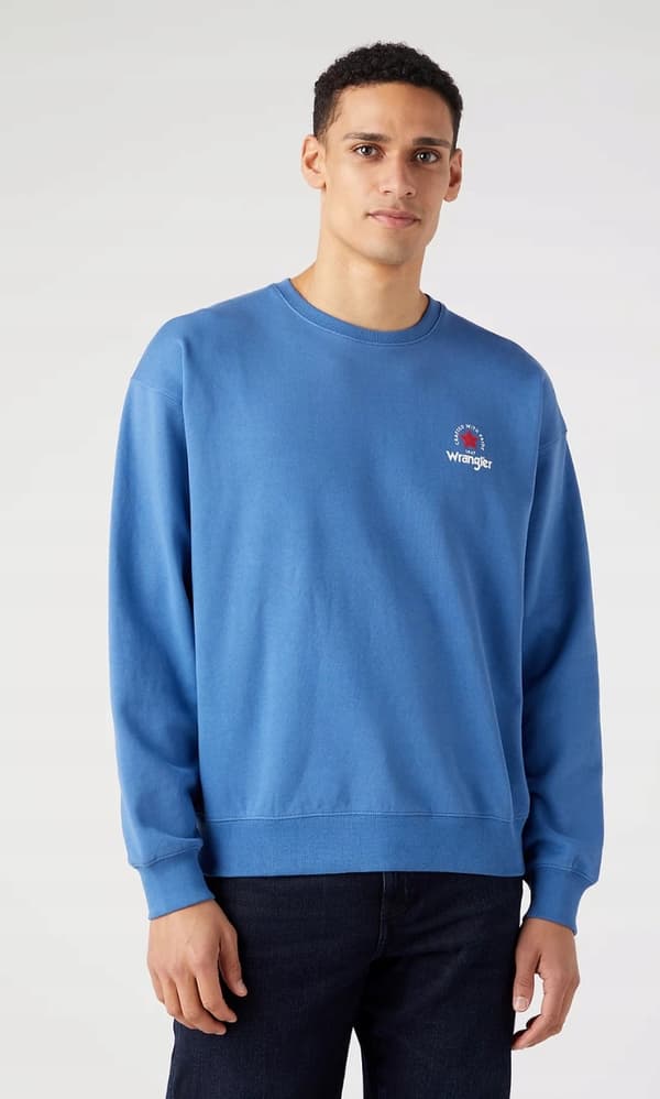 Wrangler LOGO CREW Federal Blue LOOSE BLÅ LITEN LOGO TRÖJA XL