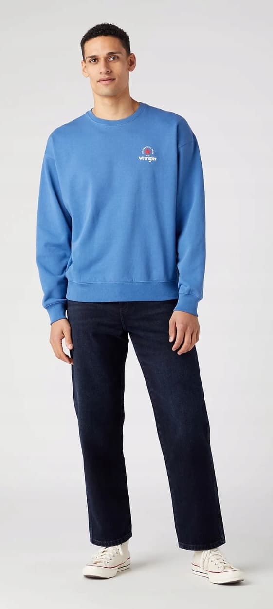 Wrangler LOGO CREW Federal Blue LOOSE BLÅ LITEN LOGO TRÖJA XL