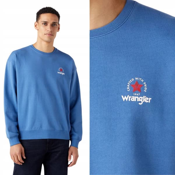 Wrangler LOGO CREW Federal Blue LOOSE BLÅ LITEN LOGO TRÖJA XL