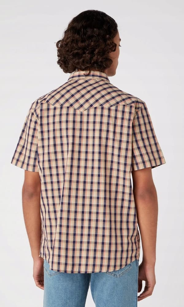 Wrangler SS WESTERN SHIRT Tobaksrutig skjorta kortärmad Regular M