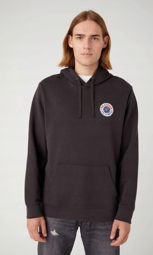 Wrangler LOGO HOODIE Tvättad Svart SVART HOODIE KÄNGURU STORLEK L