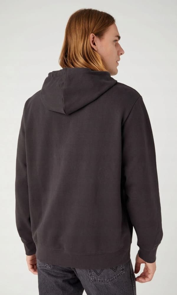 Wrangler LOGO HOODIE Tvättad Svart SVART HOODIE KÄNGURU STORLEK L