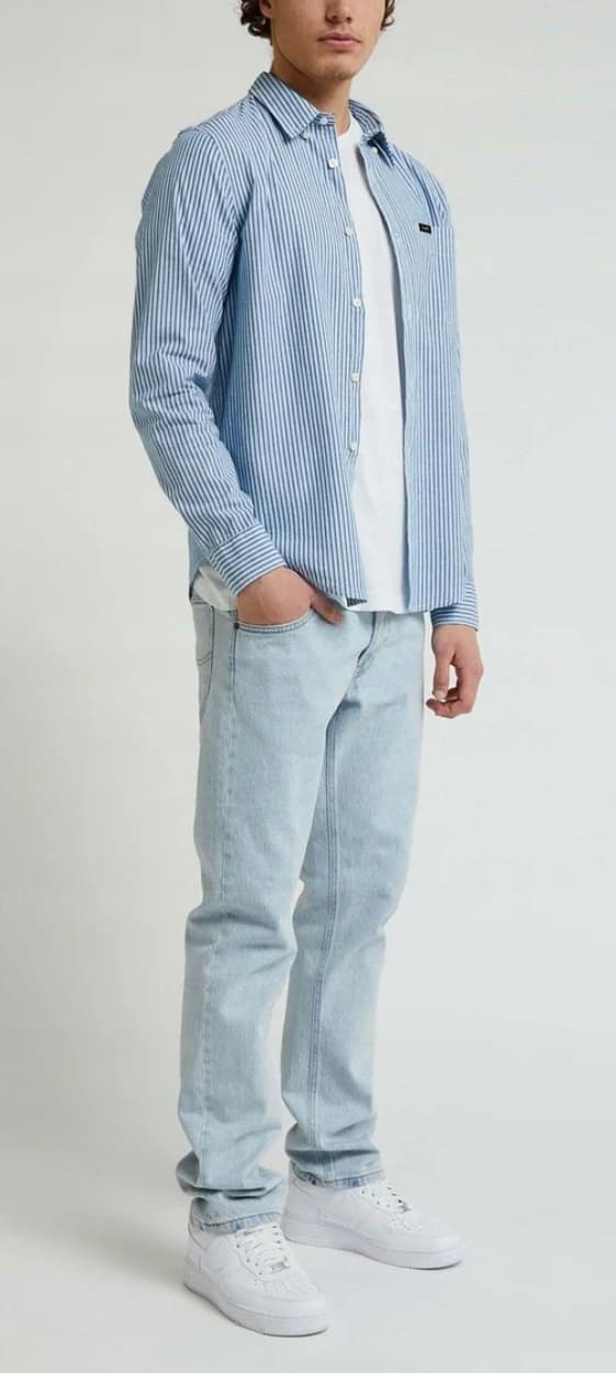Lee BUTTON DOWN Anthem Blå BLÅ STRIBET SKJORTE NORMAL PASFORM M